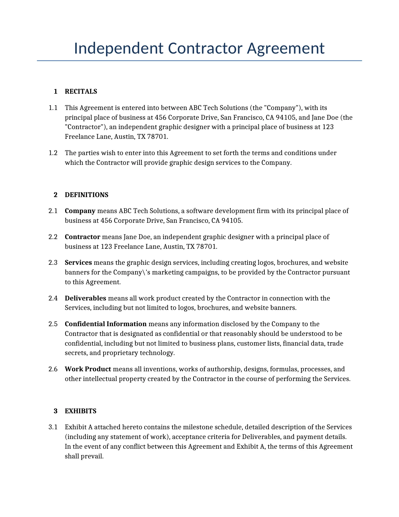 Example of a Independent Contractor Agreement for use in the United States</b> generated by our AI model.