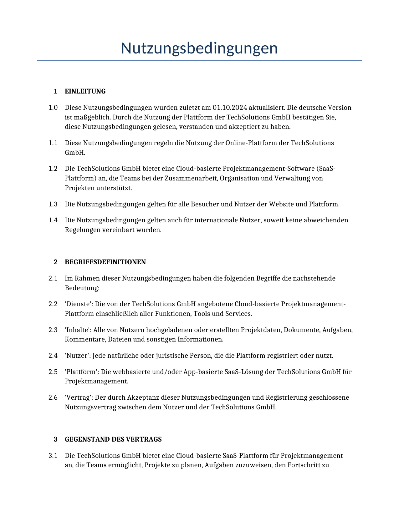 Beispiel für einen Nutzungsbedingungen zur Verwendung in Deutschland, generiert von unserem KI-Modell.