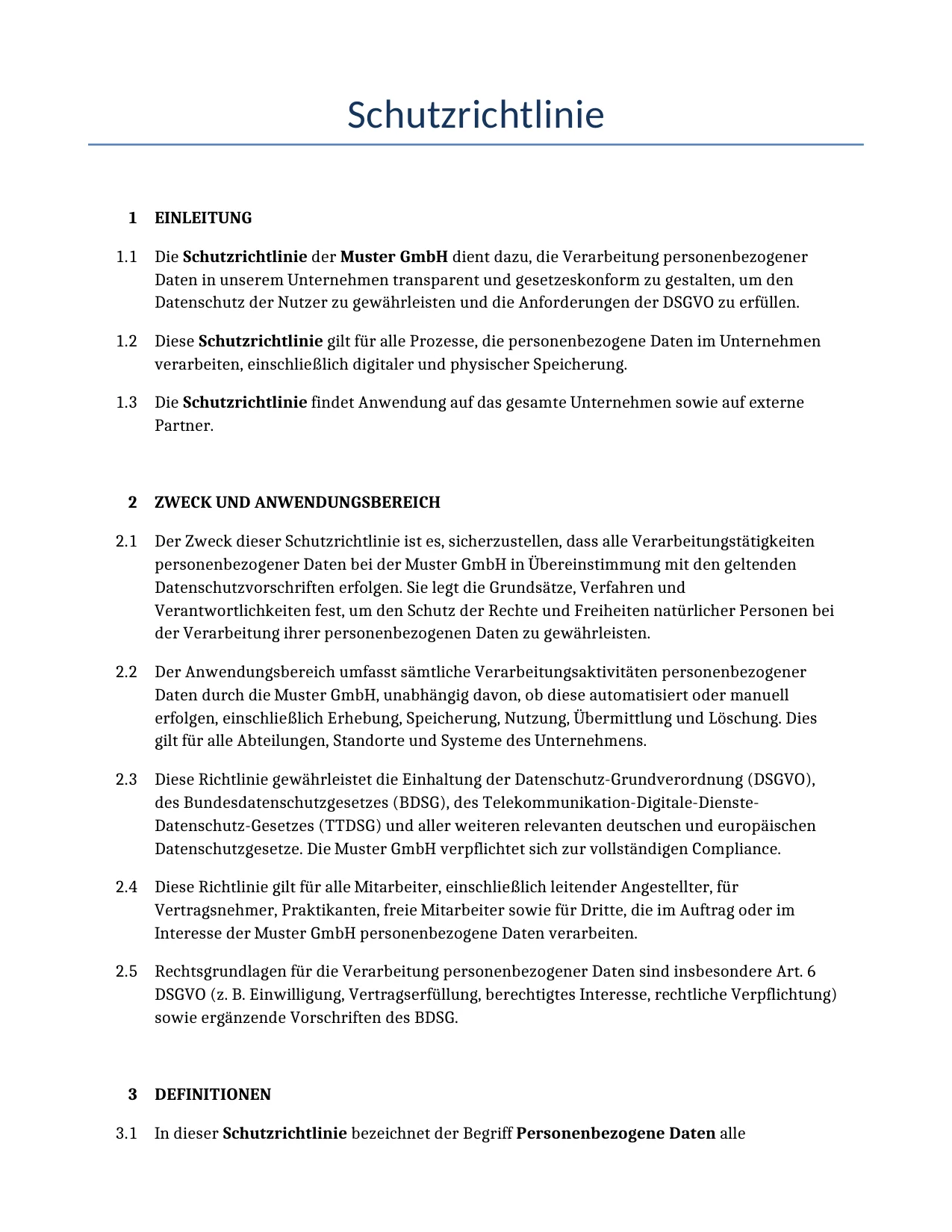 Beispiel für einen Schutzrichtlinie zur Verwendung in Deutschland, generiert von unserem KI-Modell.
