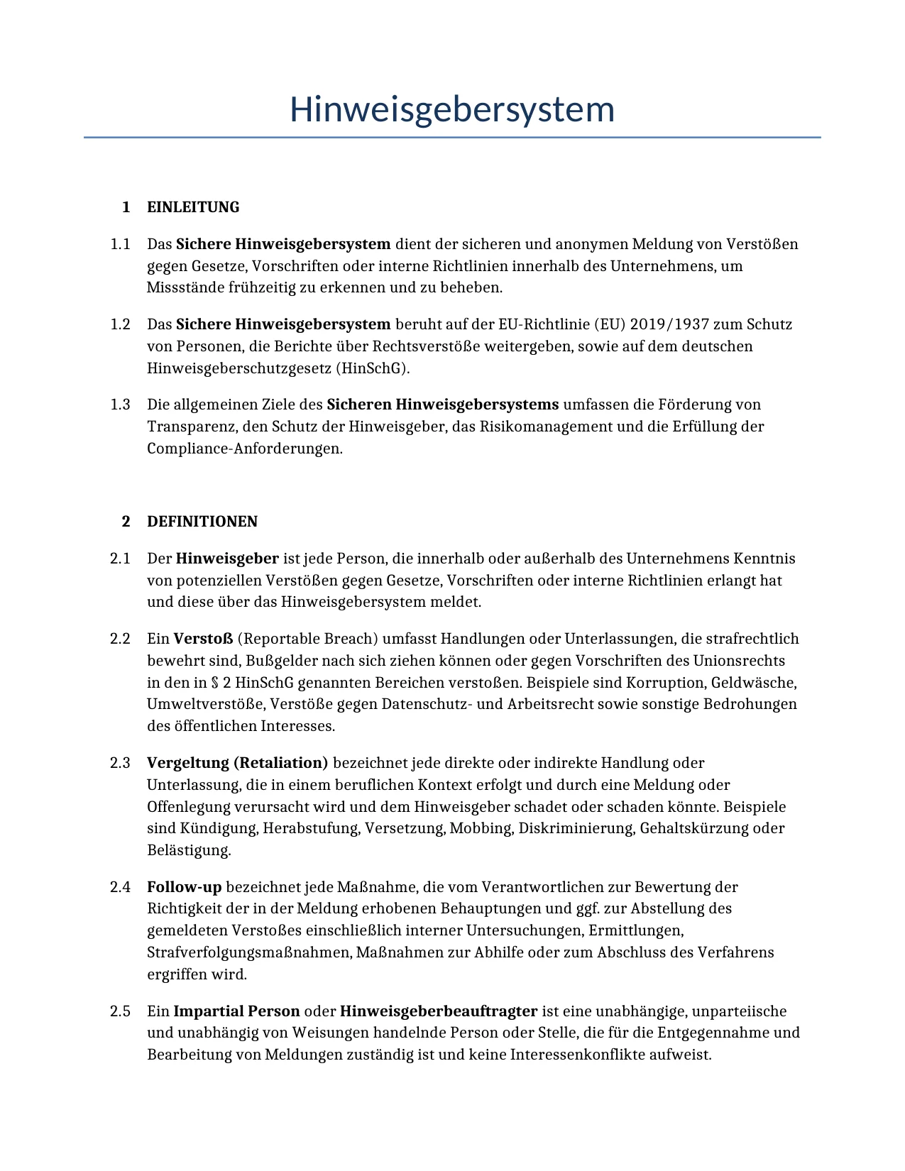 Beispiel für einen Hinweisgebersystem zur Verwendung in Deutschland, generiert von unserem KI-Modell.