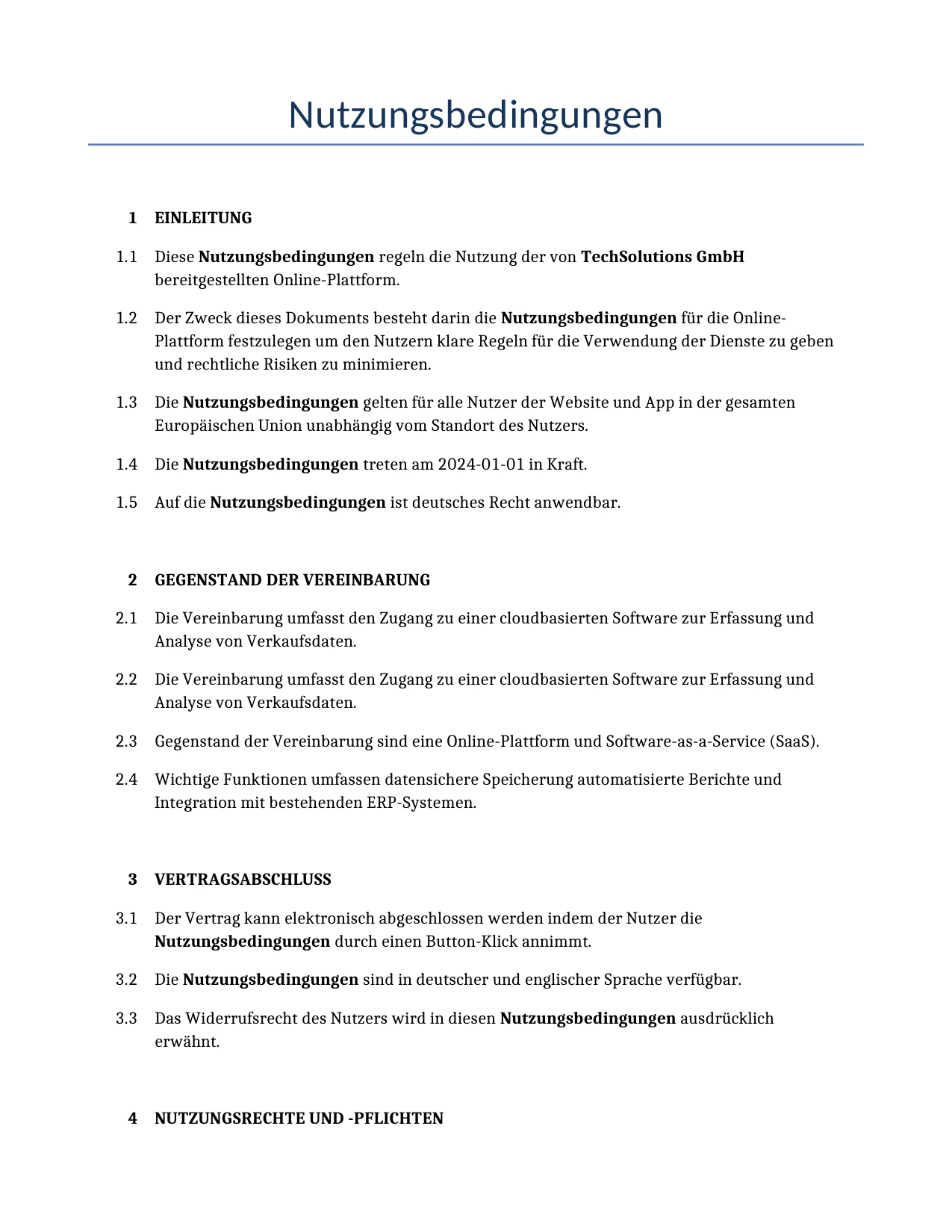 Beispiel für einen Nutzungsbedingungen zur Verwendung in Deutschland, generiert von unserem KI-Modell.