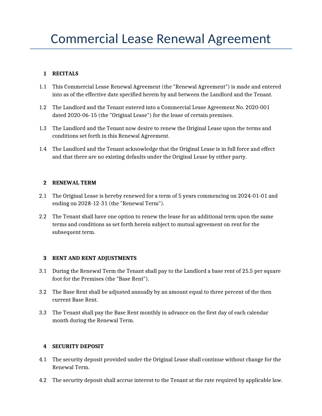 Example of a Commercial Lease Renewal Agreement for use in the United States</b> generated by our AI model.