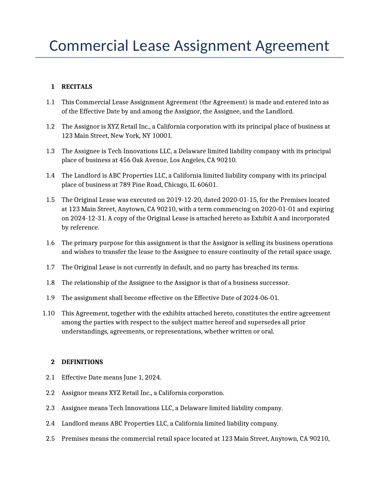 Example of a Commercial Lease Assignment Agreement for use in the United States</b> generated by our AI model.