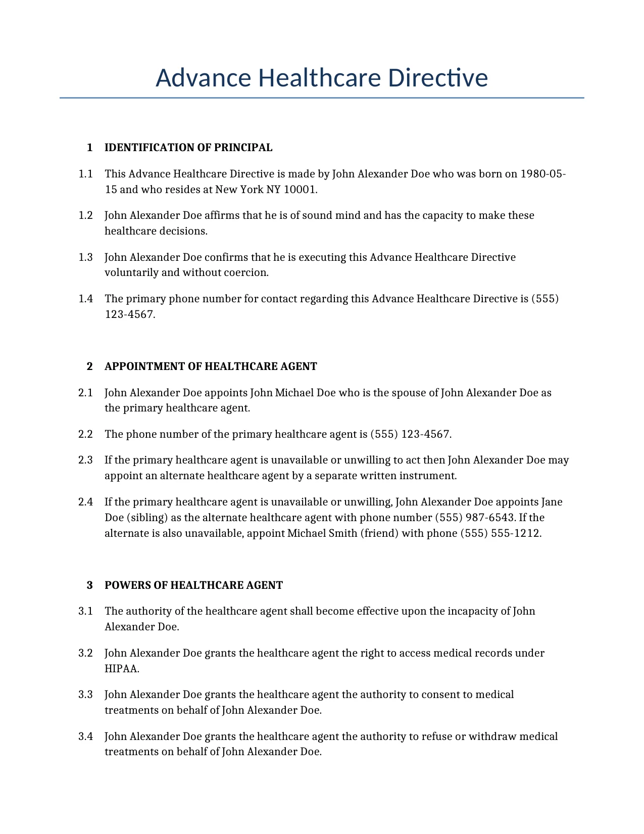 Example of a Advance Healthcare Directive for use in the United States</b> generated by our AI model. 