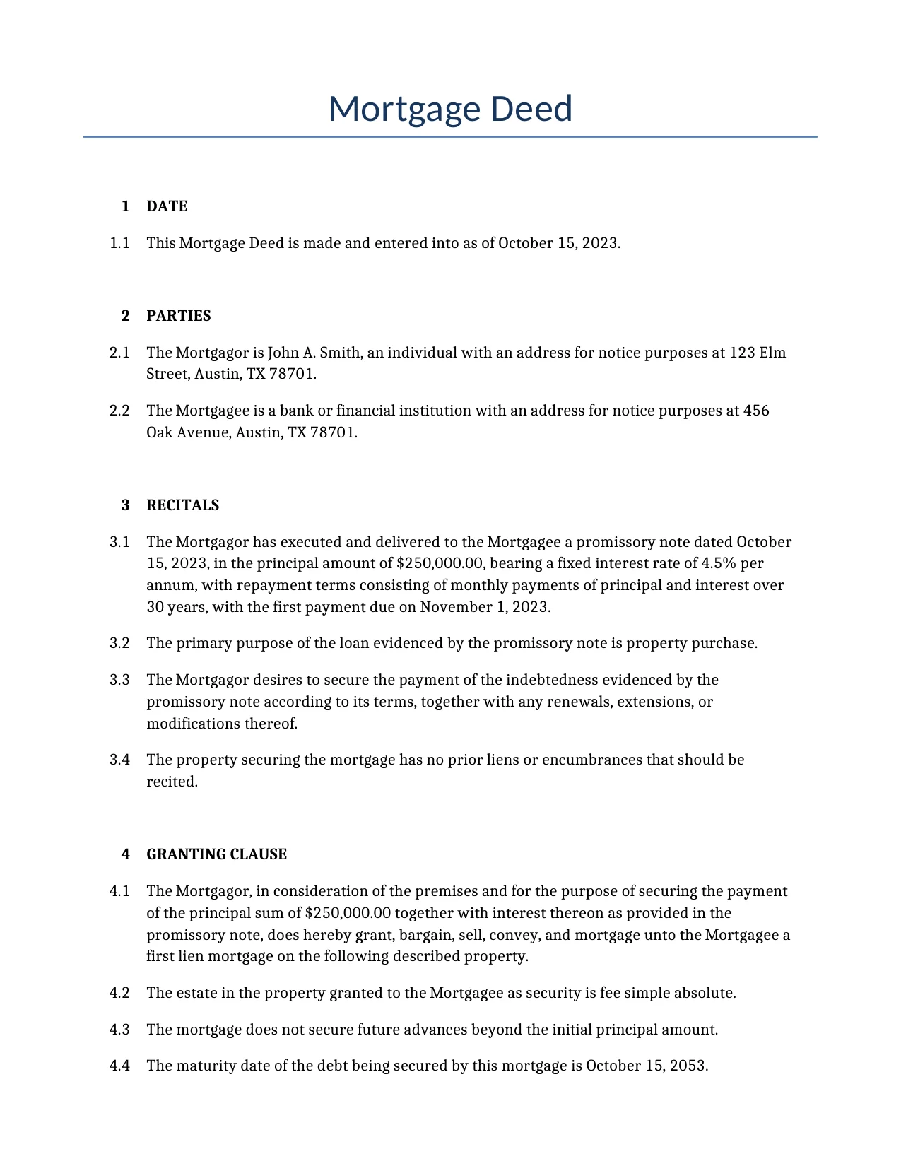 Example of a Mortgage Deed for use in the United States</b> generated by our AI model. 