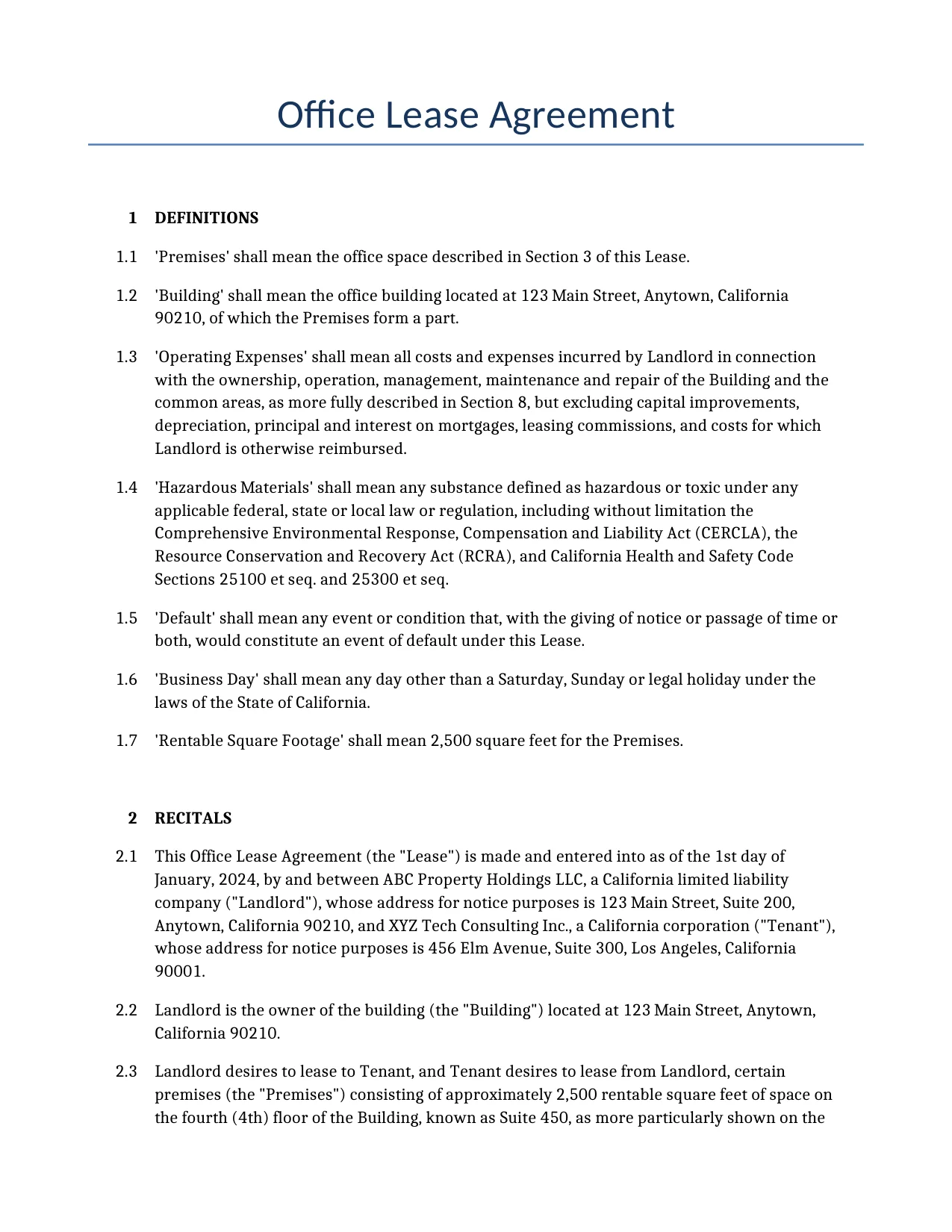 Example of a Office Lease Agreement for use in the United States</b> generated by our AI model. 
