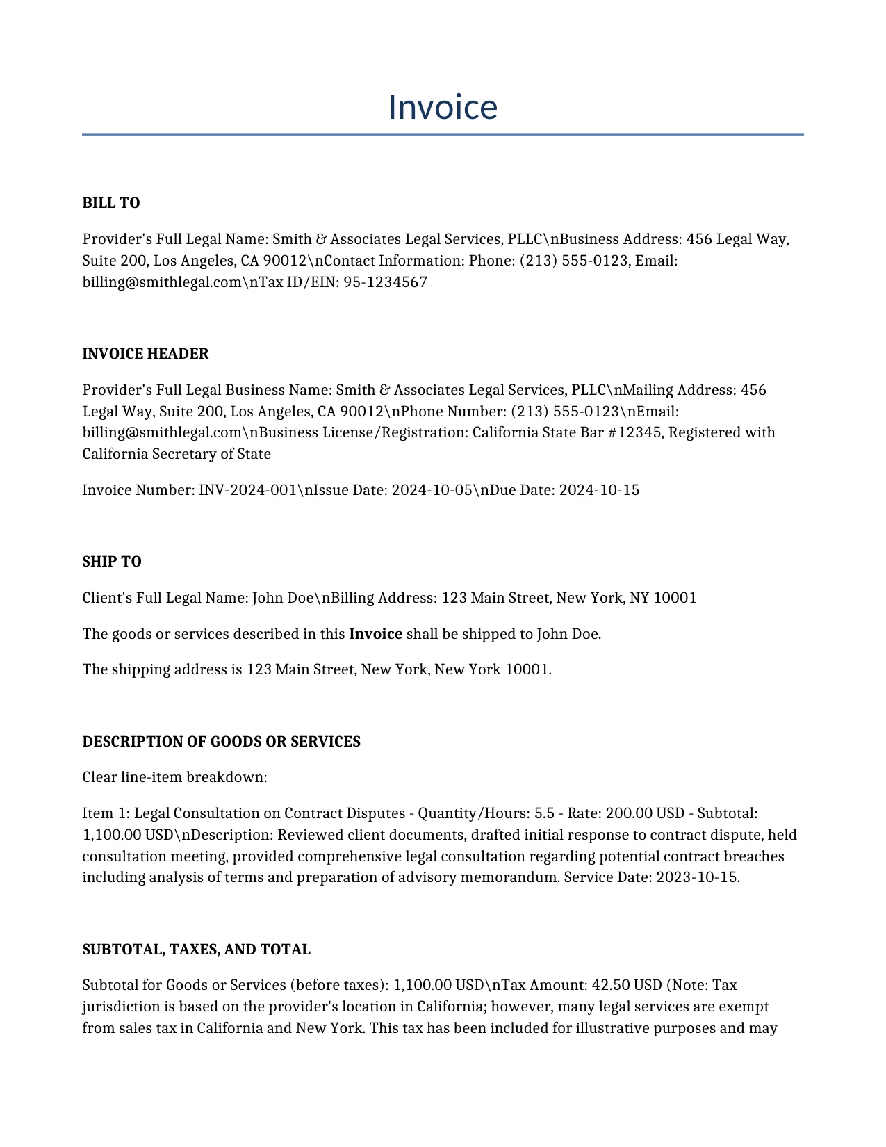Example of a Invoice for use in the United States</b> generated by our AI model. 