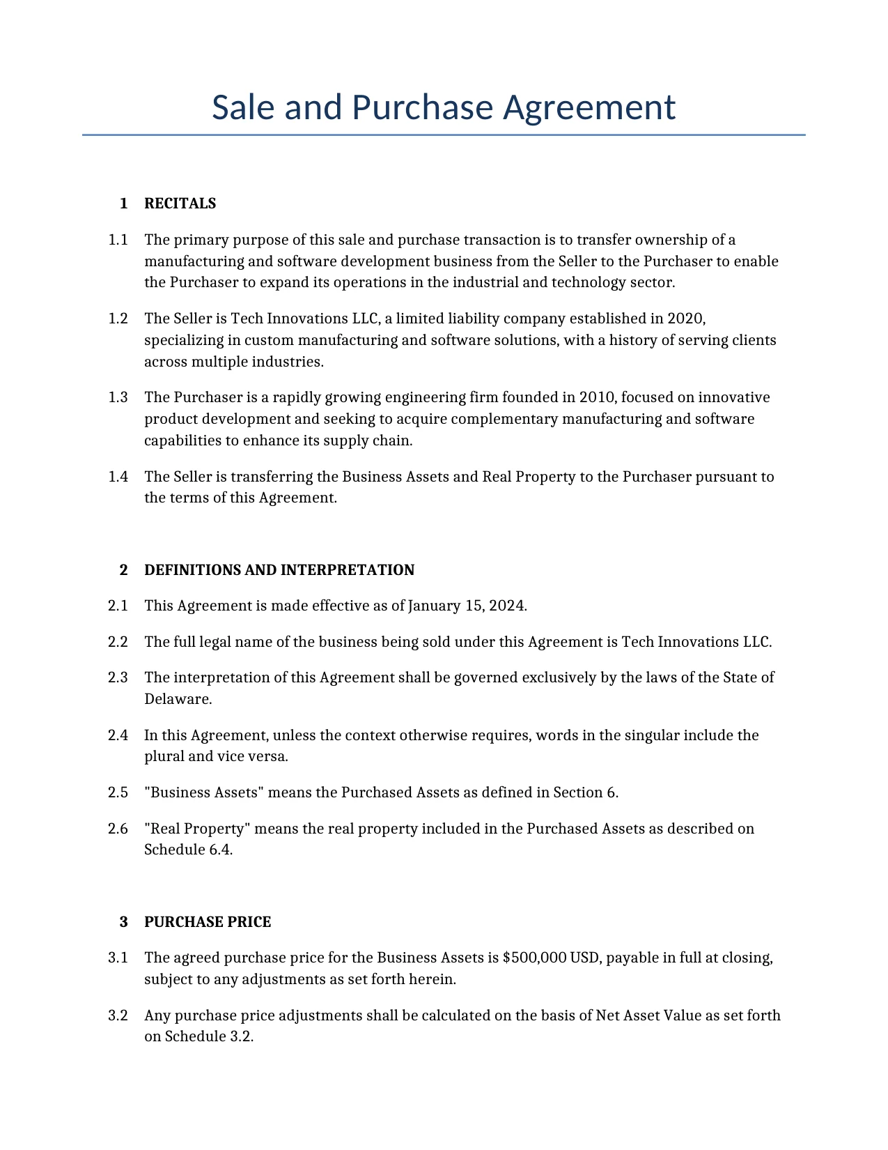 Example of a Sale and Purchase Agreement for use in the United States</b> generated by our AI model.