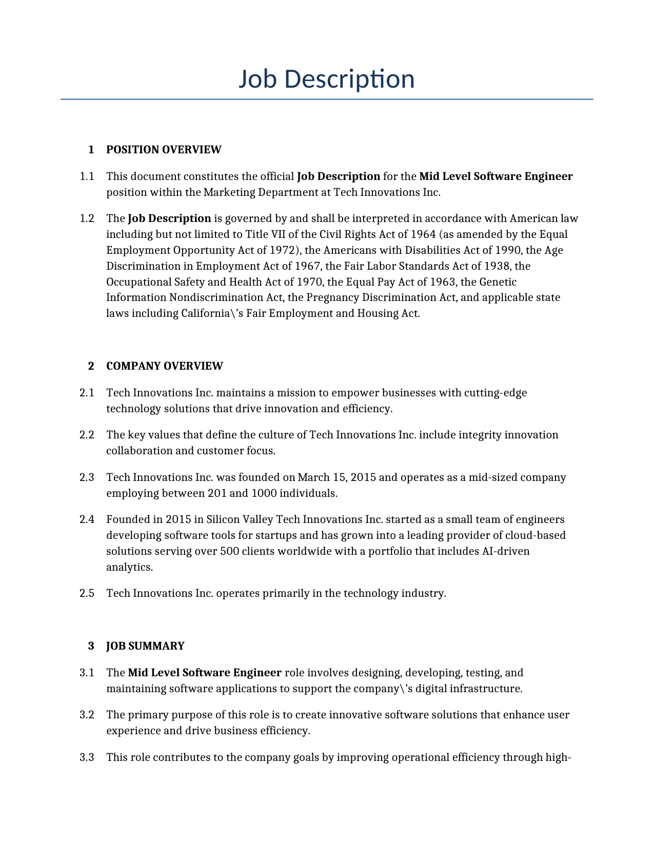 Example of a Job Description for use in the United States</b> generated by our AI model. 