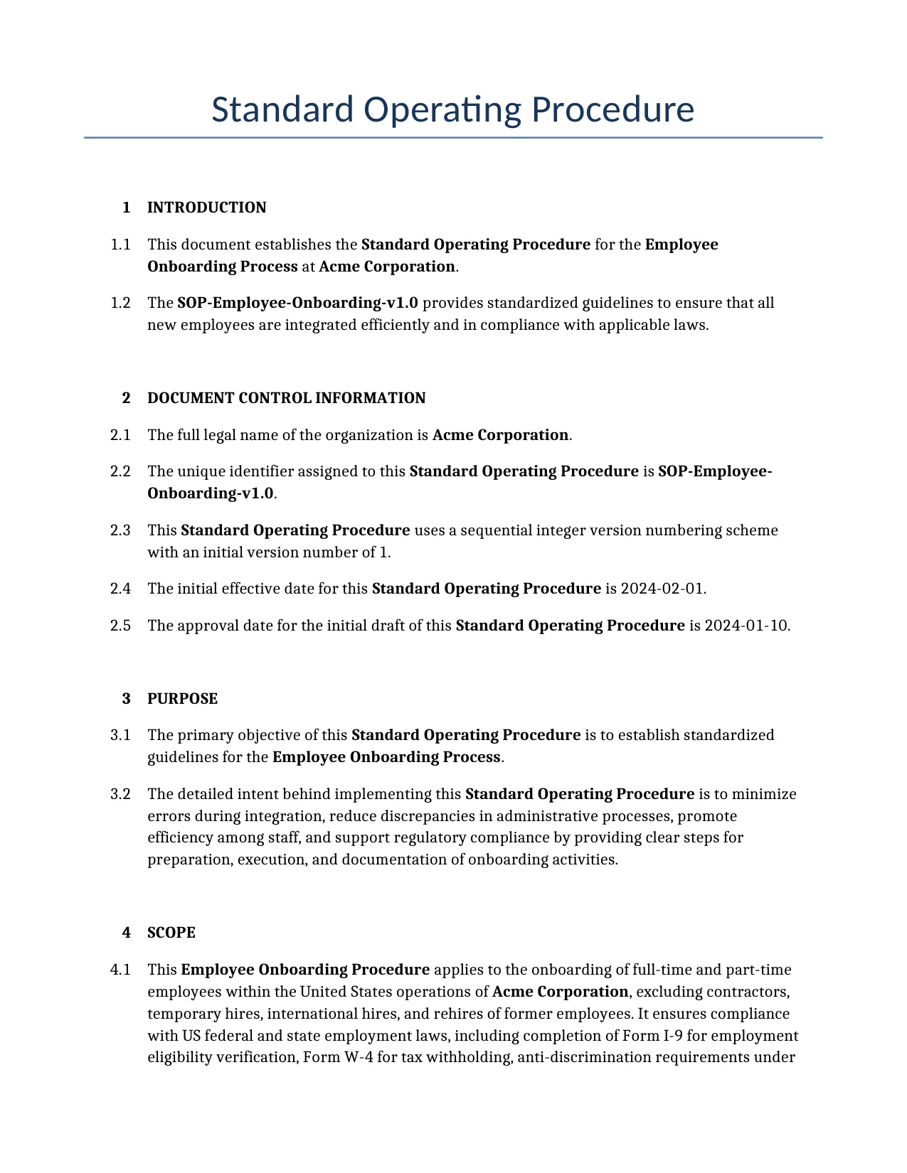 Example of a Standard Operating Procedure for use in the United States</b> generated by our AI model. 