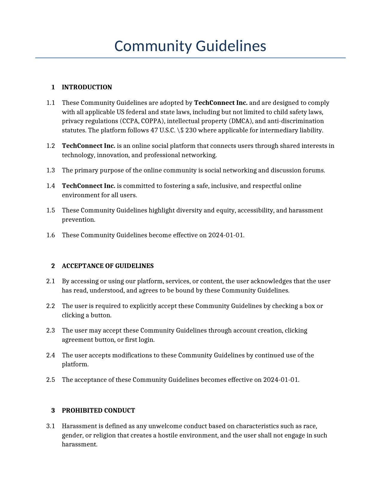 Example of a Community Guidelines for use in the United States</b> generated by our AI model. 