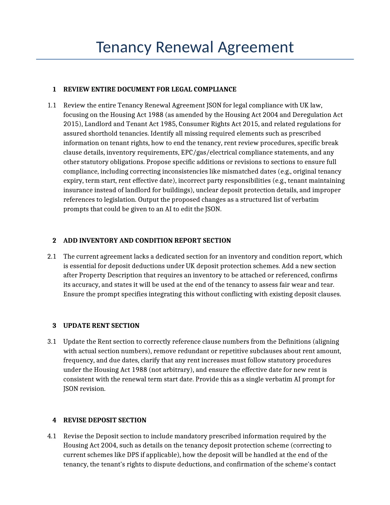 Example of a Tenancy Renewal Agreement for use in the United Kingdom</b> generated by our AI model. 