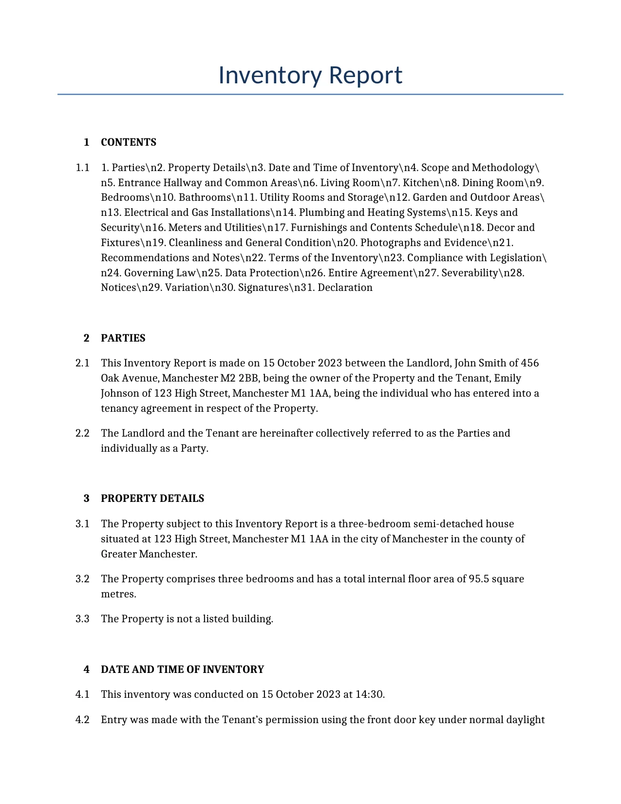 Example of a Inventory Report for use in the United Kingdom</b> generated by our AI model.