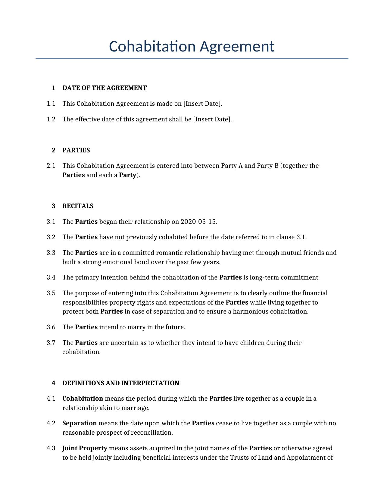 Example of a Cohabitation Agreement for use in the United Kingdom</b> generated by our AI model. 