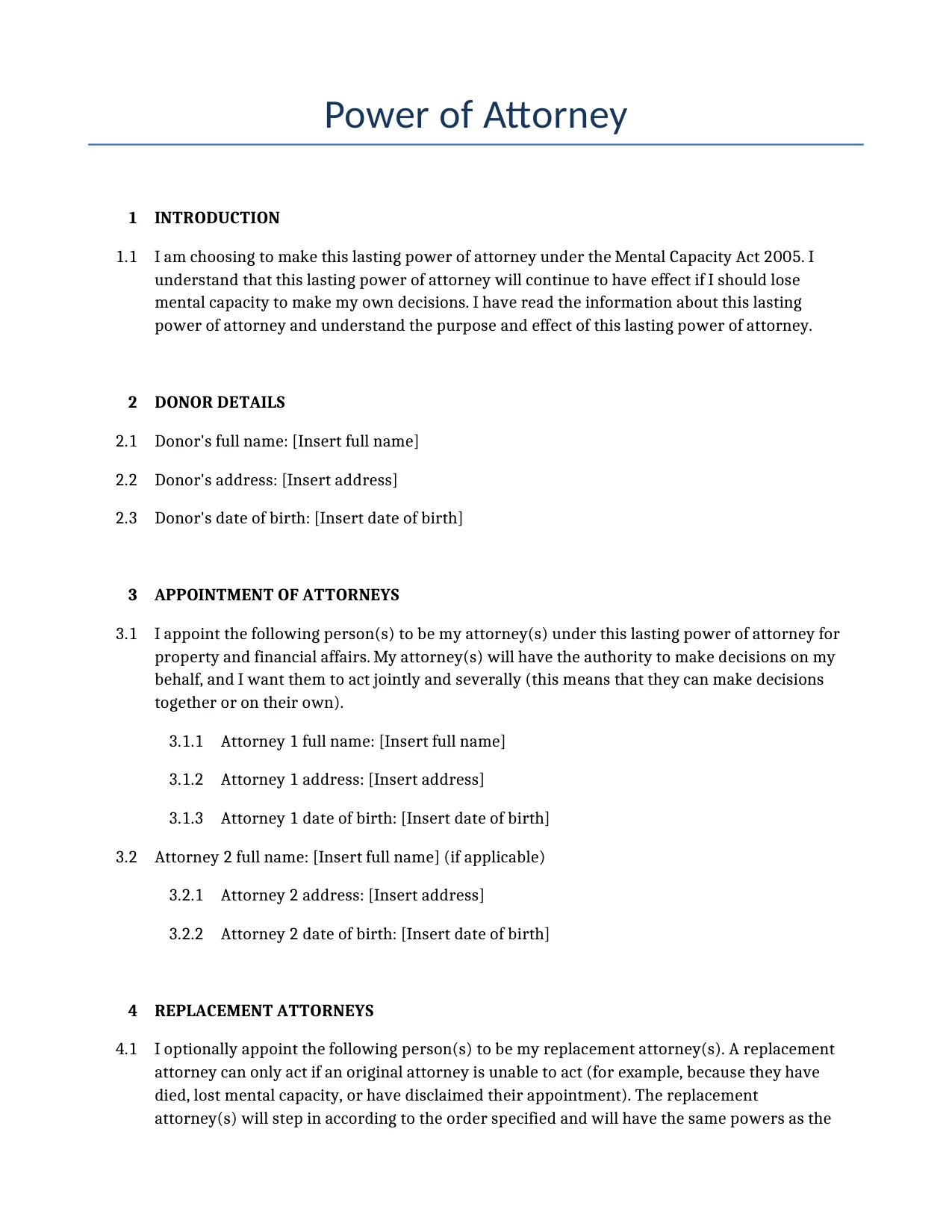 Example of a Power of Attorney for use in the United Kingdom</b> generated by our AI model. 