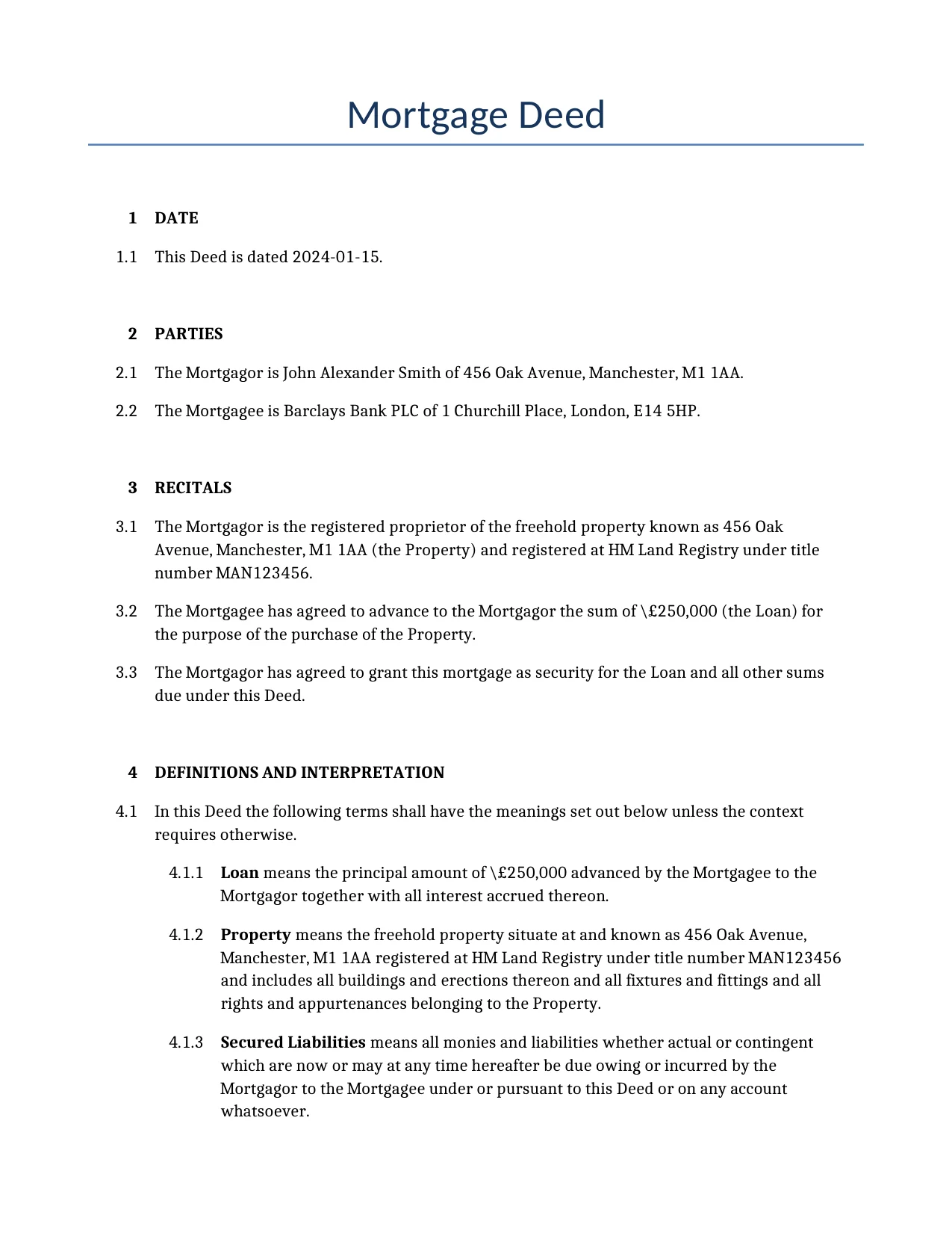 Example of a Mortgage Deed for use in the United Kingdom</b> generated by our AI model.