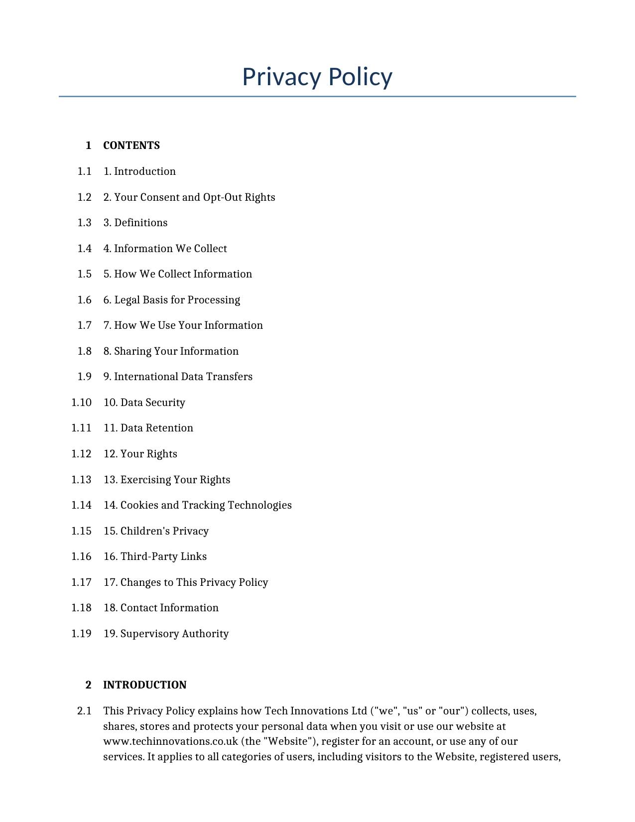 Example of a Privacy Policy for use in the United Kingdom</b> generated by our AI model.