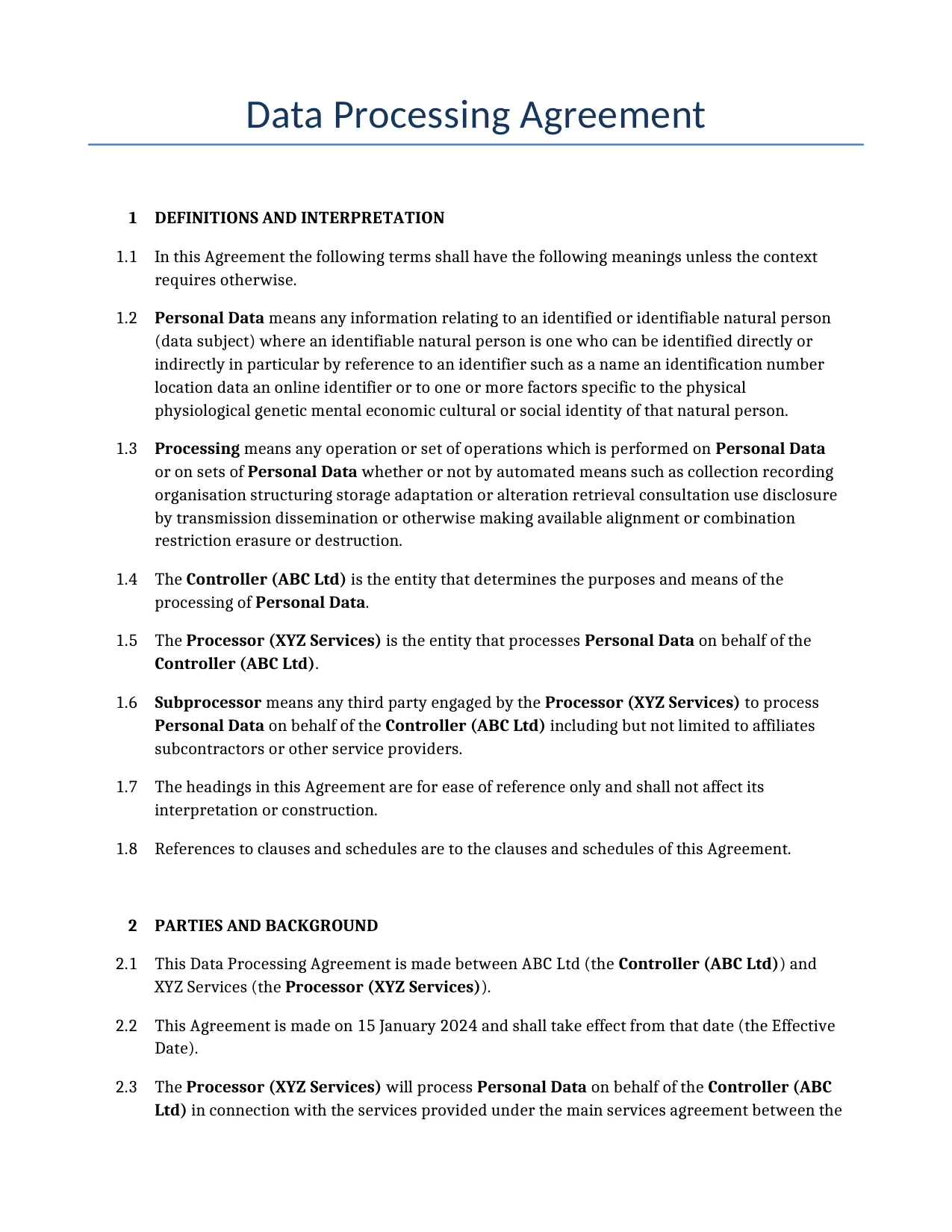 Example of a Data Processing Agreement for use in the United Kingdom</b> generated by our AI model. 