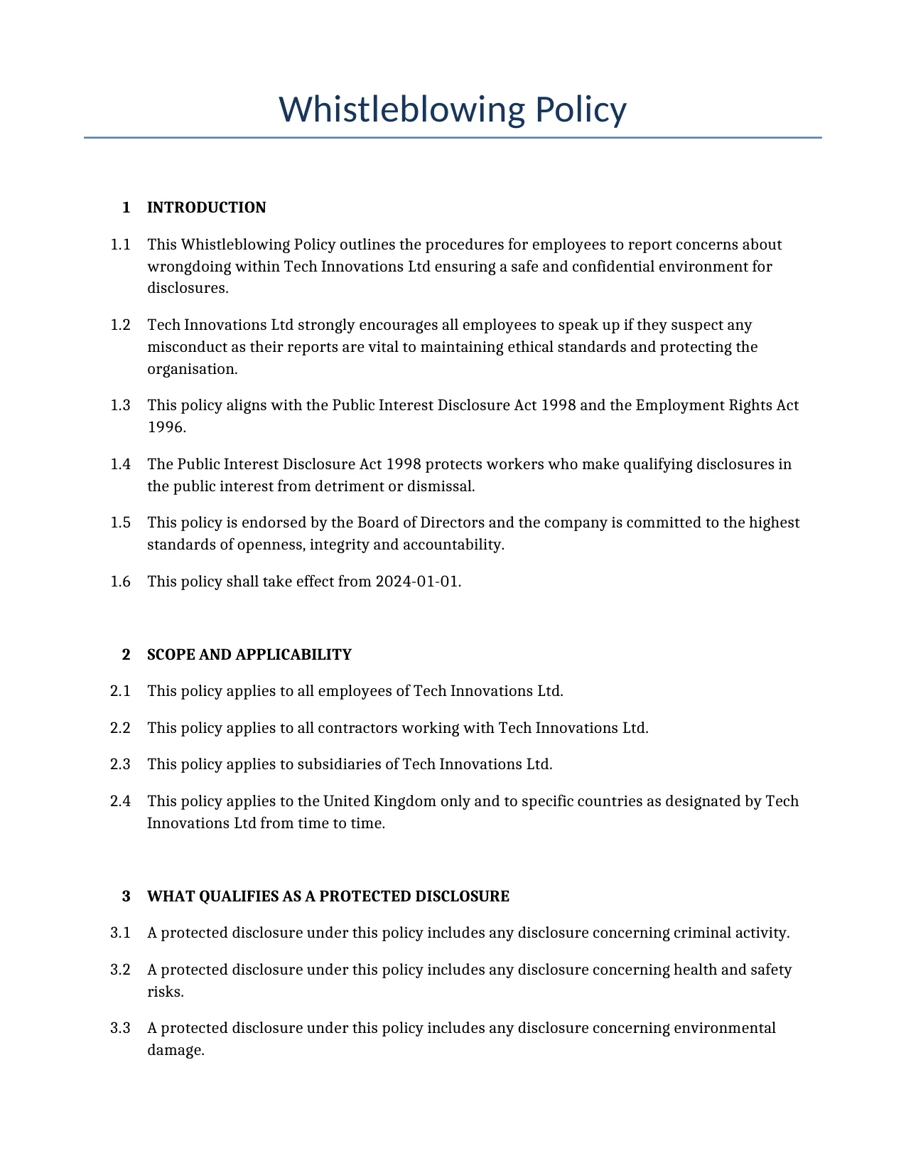 Example of a Whistleblowing Policy for use in the United Kingdom</b> generated by our AI model.