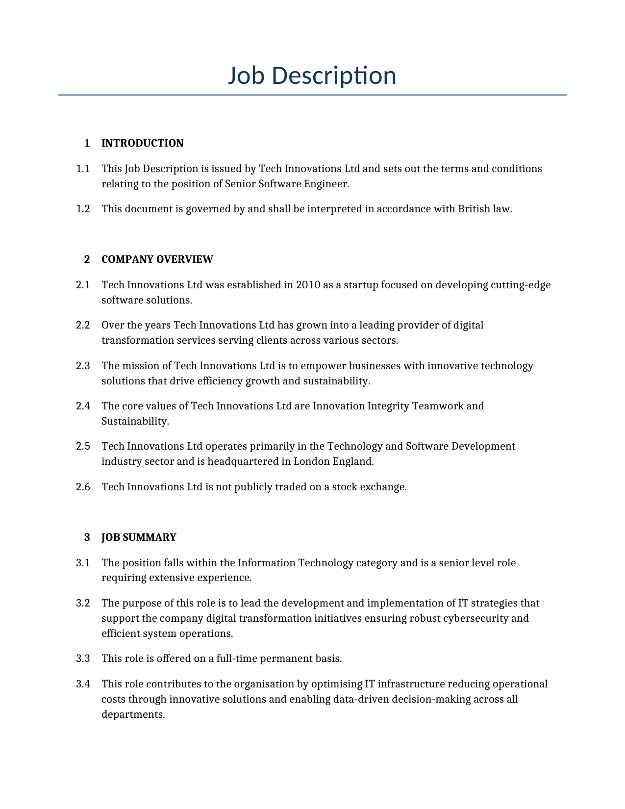 Example of a Job Description for use in the United Kingdom</b> generated by our AI model. 