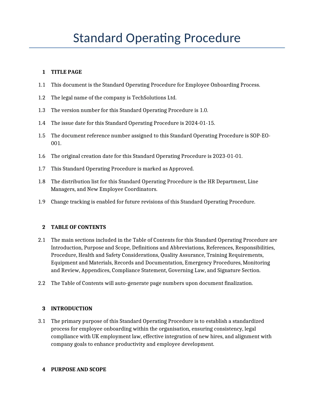 Example of a Standard Operating Procedure for use in the United Kingdom</b> generated by our AI model.