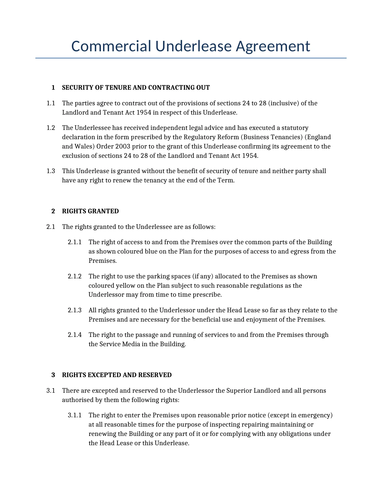 Example of a Commercial Underlease Agreement for use in the United Kingdom</b> generated by our AI model. 