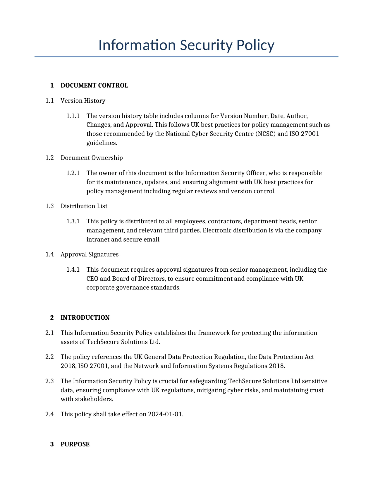 Example of a Information Security Policy for use in the United Kingdom</b> generated by our AI model. 