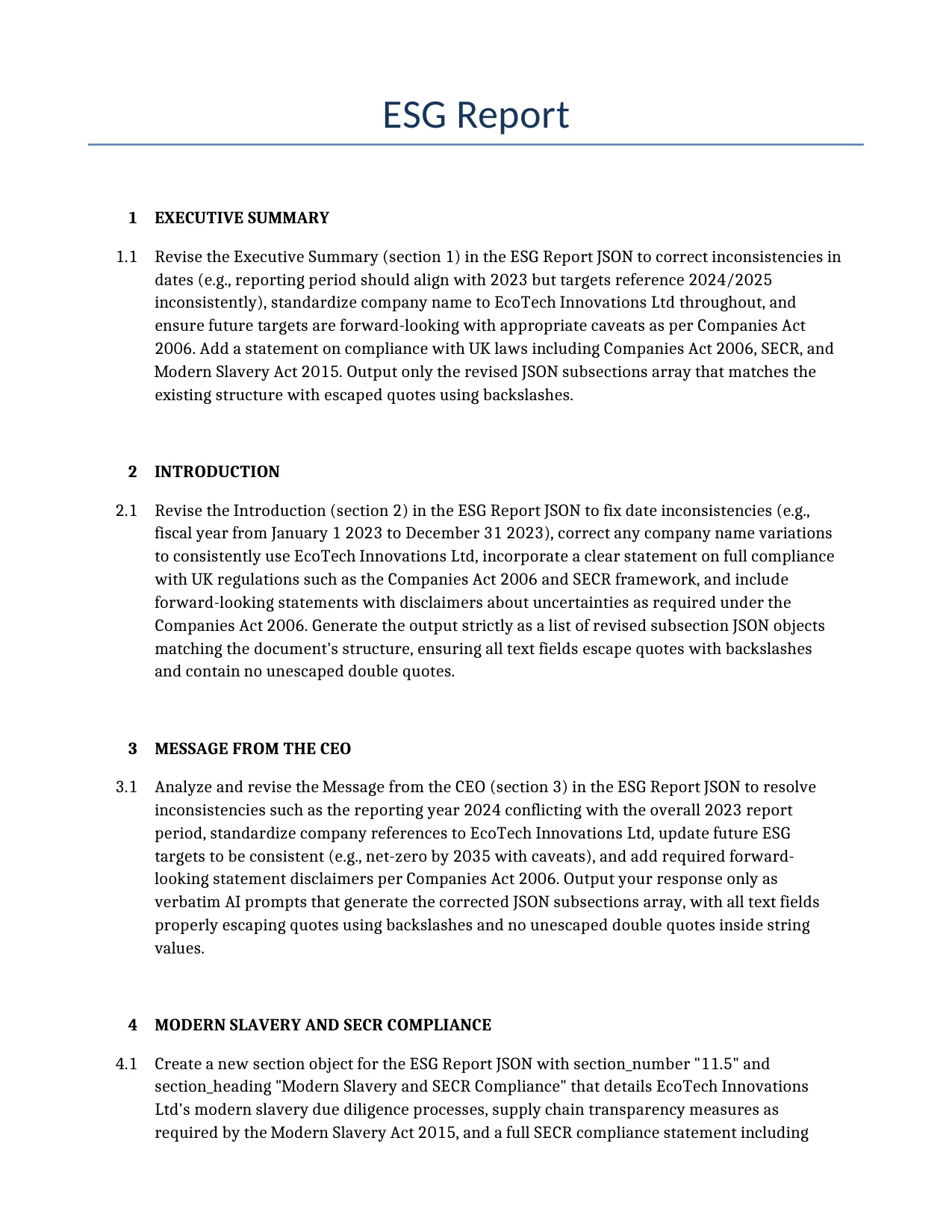 Example of a ESG Report for use in the United Kingdom</b> generated by our AI model.