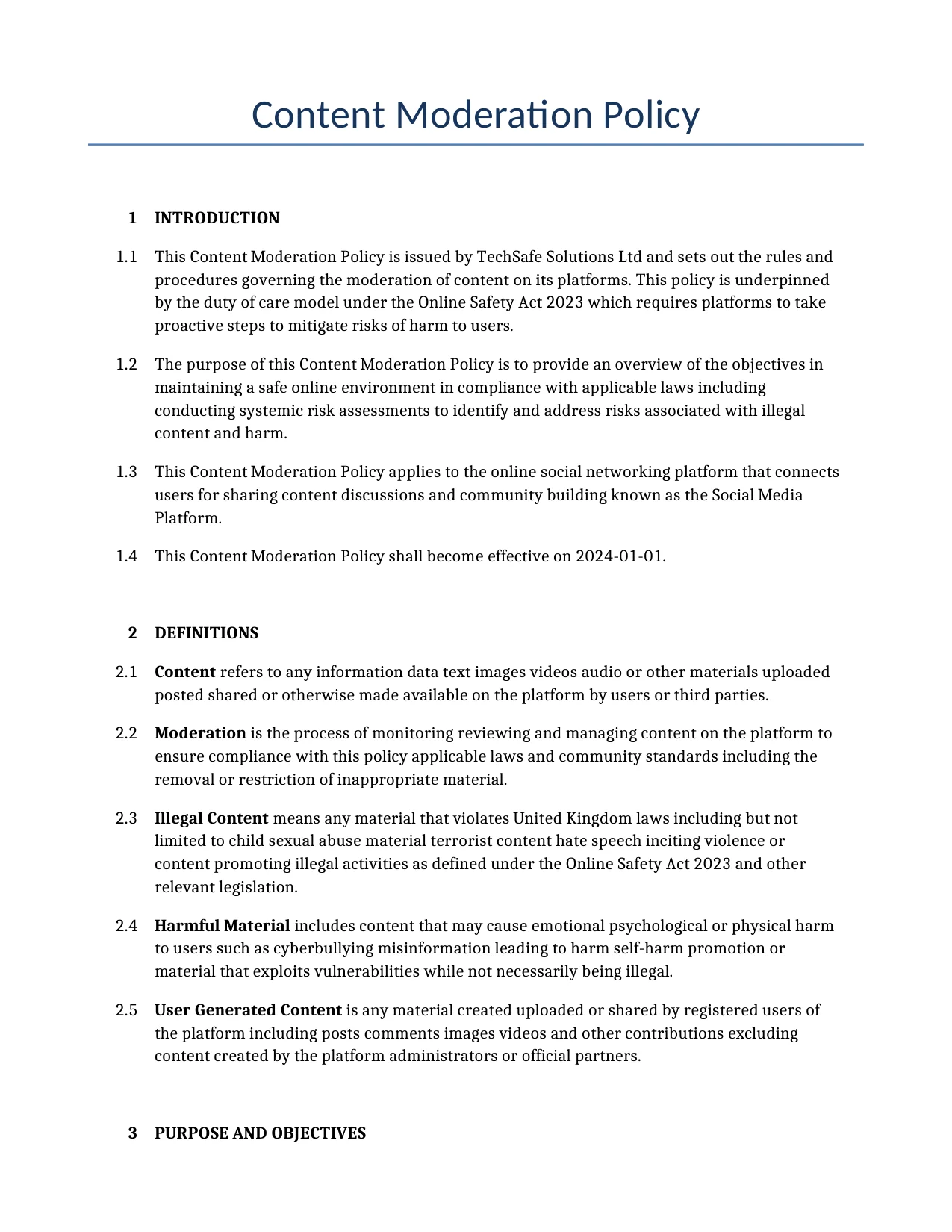 Example of a Content Moderation Policy for use in the United Kingdom</b> generated by our AI model.