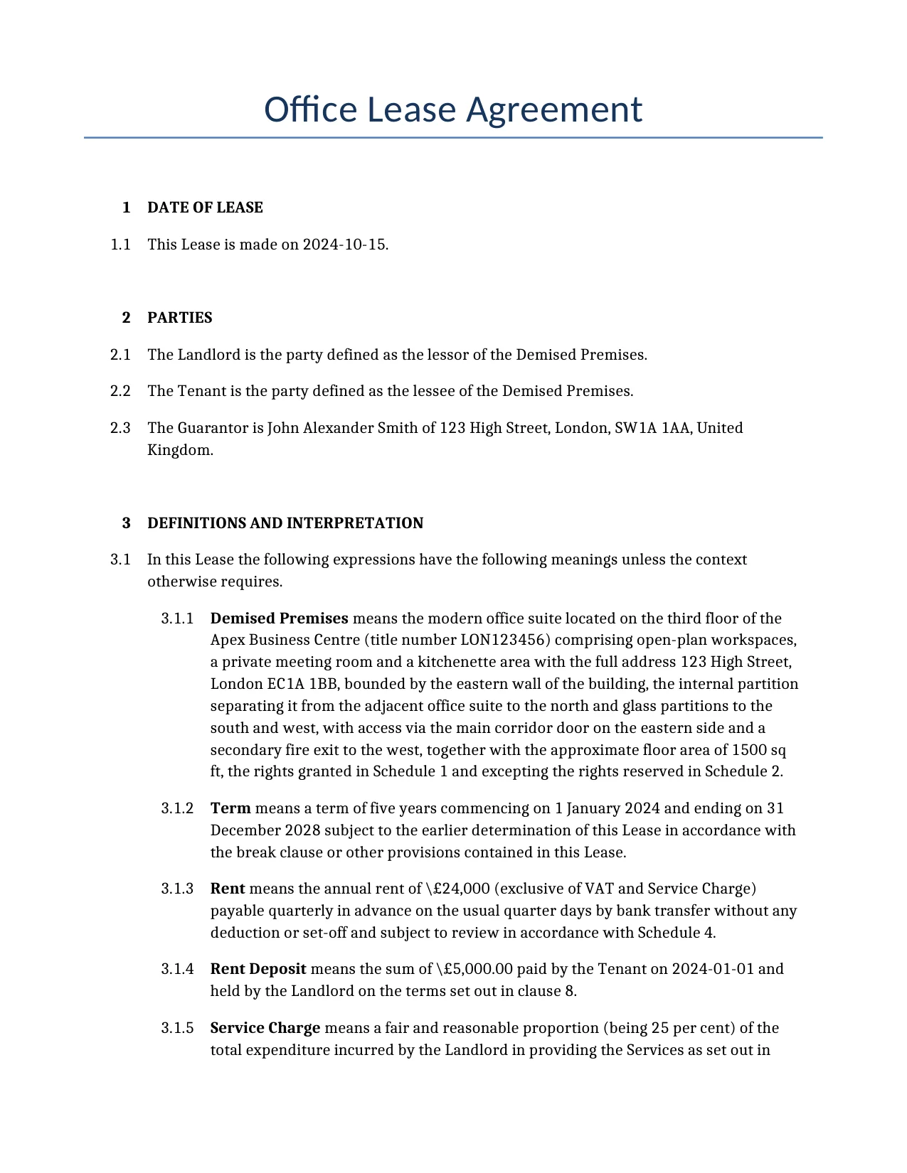 Example of a Office Lease Agreement for use in the United Kingdom</b> generated by our AI model.